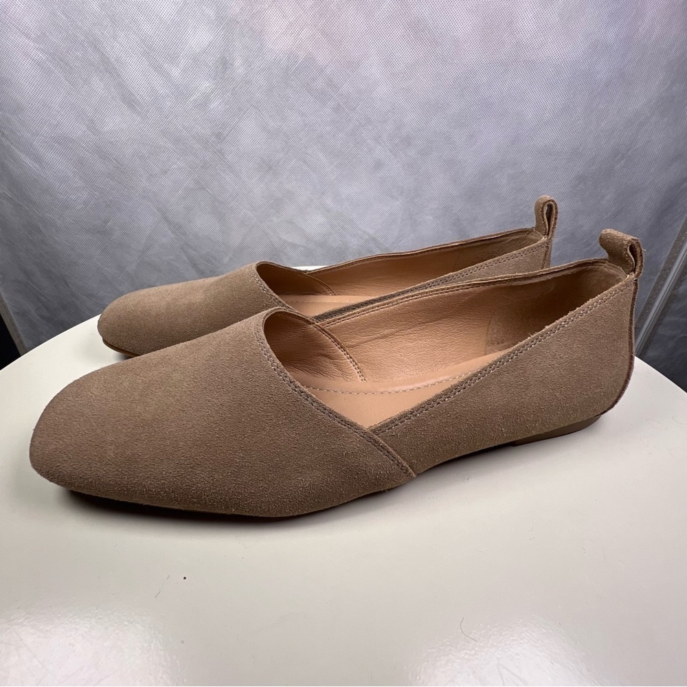 NWOB Lucky Brand DAYMIEN Tan Suede Leather Square Toe Slip On Flats Women Sz 9.5